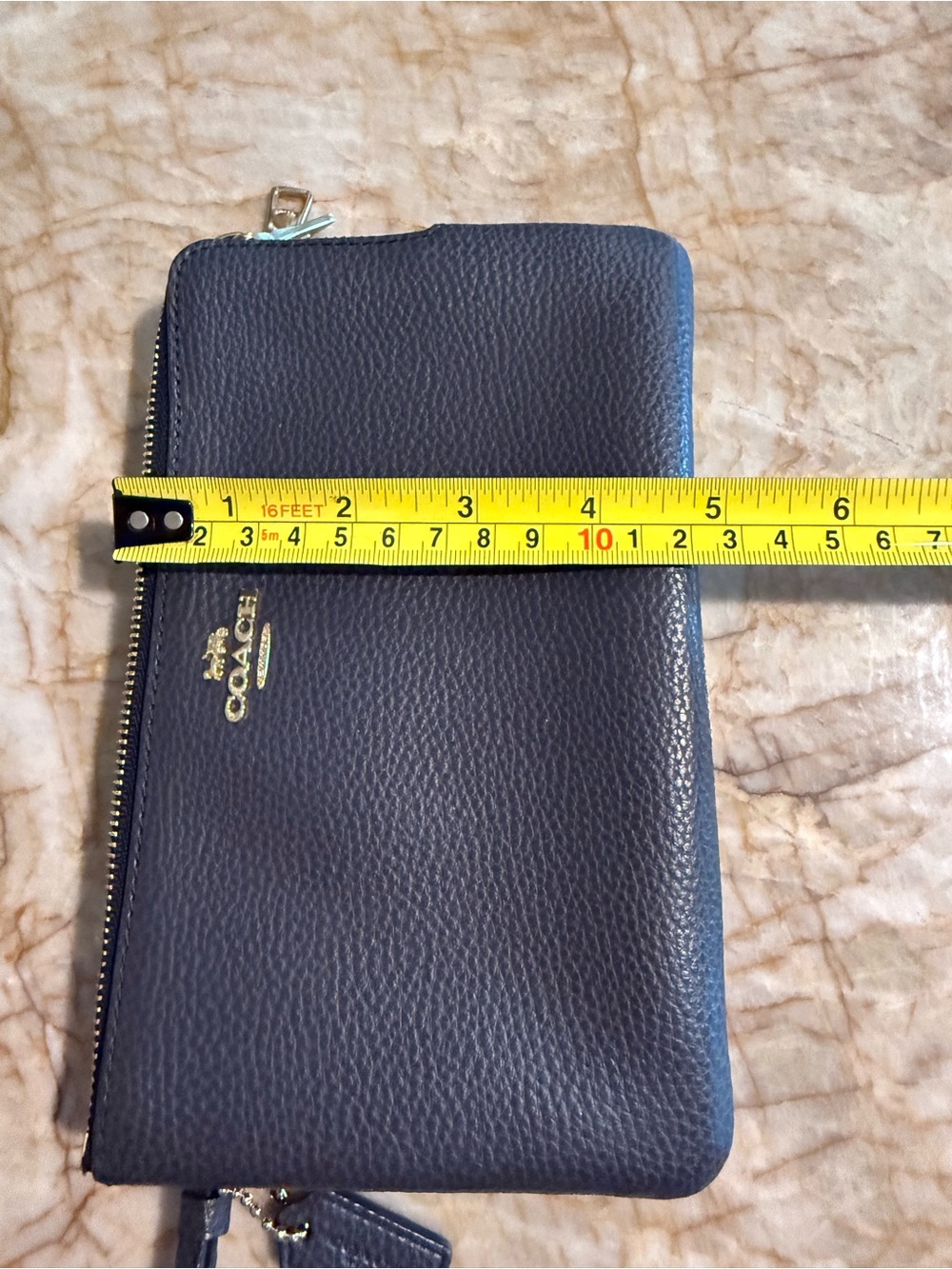 Coach Pebbled Leather Wristlet - Navy blue with Gold Accents - Picture 7 of 7